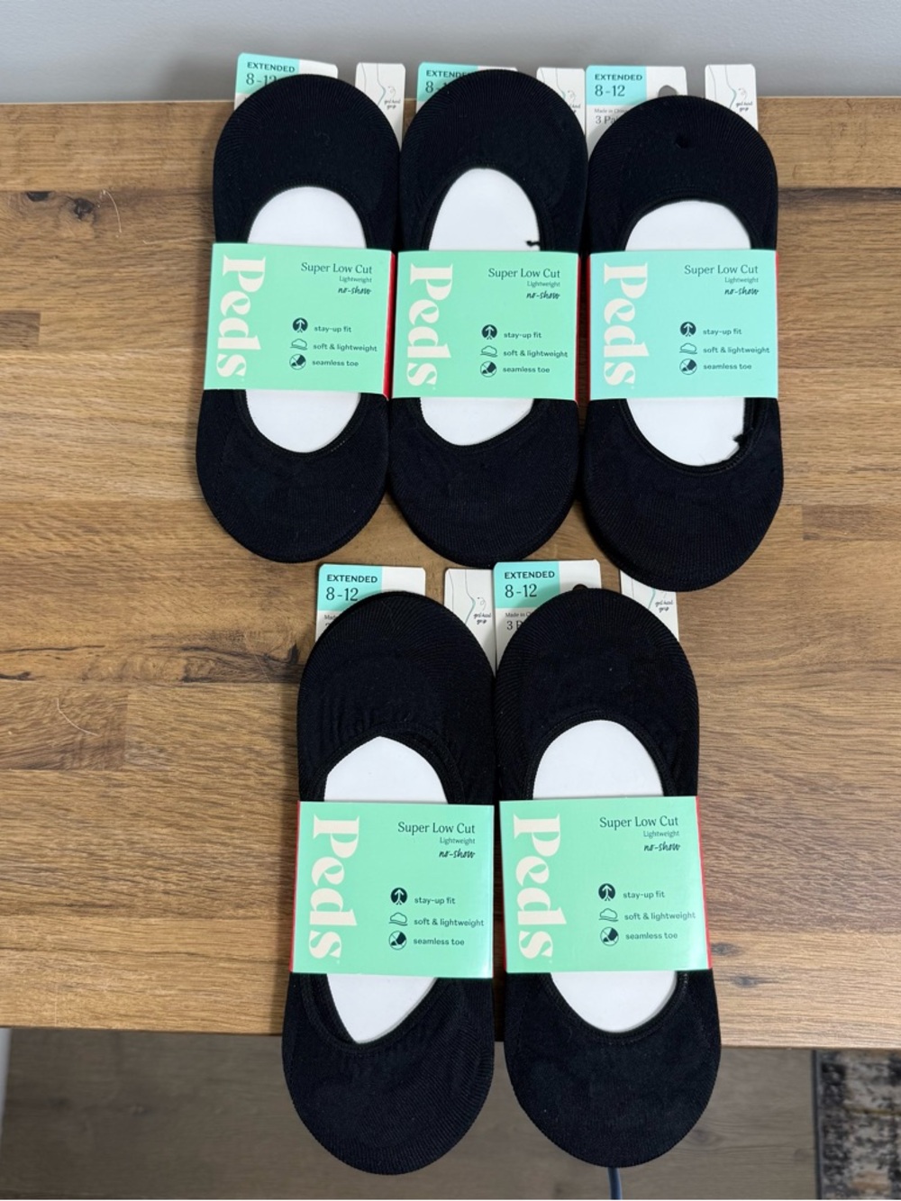 NWT 15 Pair Peds Super Low Cut Lightweight Socks 5 3 packs Black Women’s 8-12